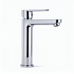 Sleek chrome faucet on white background showcasing modern bathroom fixture design