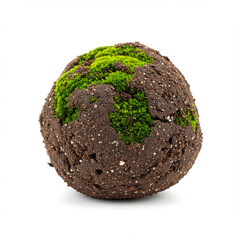 Mossy Soil Clod on White: Detailed 8K Image for Scientific Study and Texture Use.