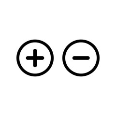 Obraz premium Plus and minus icons in black and white for math, battery, and electronic symbols usage design