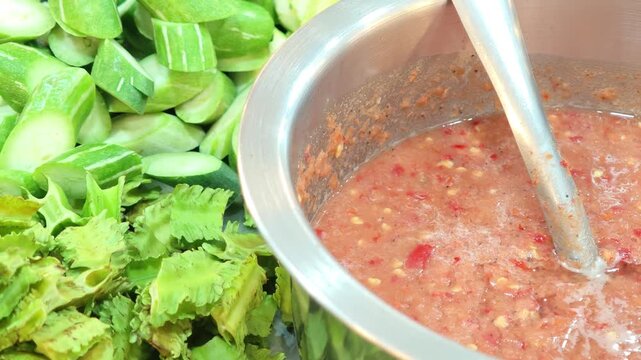 Shrimp paste chili paste and fresh vegetables