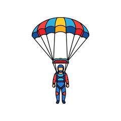 Skydiver in mid-air with colorful parachute, isolated on white