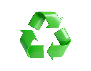 Obraz premium Shiny, green symbol of three chasing arrows on a black background