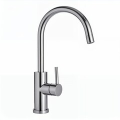 Sleek minimalist silver faucet on pure white backdrop symbolizing modern sanitation