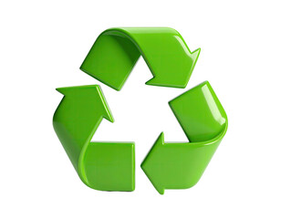 Shiny, green three-arrow symbol isolated against a black background