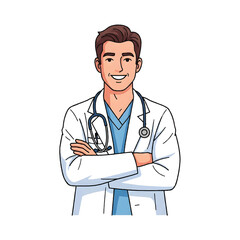 Fototapeta premium Male Doctor Standing Confident with Arms Crossed Vector