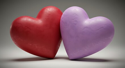 Two colorful heart shapes representing love and affection on neutral background