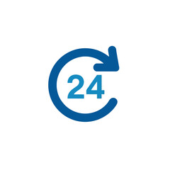 Twenty four hour service icon with blue arrow symbolizing continuous support and reliability