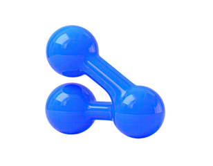 Glossy, blue, stylized interconnected spheres, against a stark black background