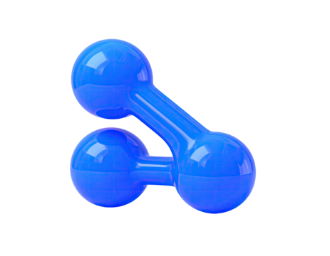 Glossy, blue, stylized interconnected spheres, against a stark black background