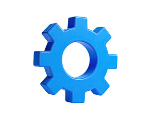 A 3D render of a vibrant blue gear on a stark black background