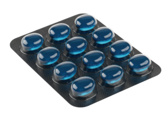 Isolated blister pack of blue gel caplets for cold, flu, or allergy relief or as a sleep aid