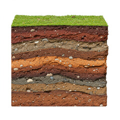 Detailed Photorealistic Soil Profile Illustration with Layers on White. 8k.