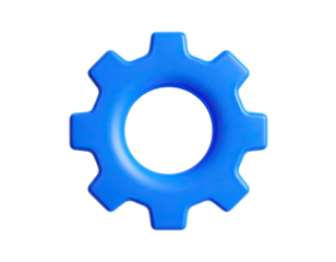 A vibrant, 3D rendering of a blue cogwheel floating against a black backdrop
