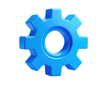 A bright blue cogwheel isolated on black, rendered with smooth, glossy surfaces