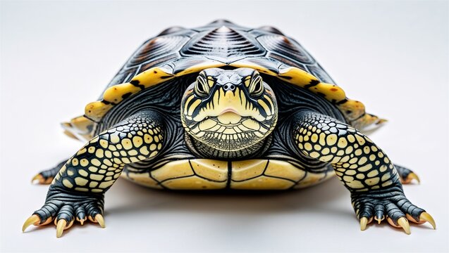 Full-body snapping turtle with shell detail and feet extended, white background - Powered by Adobe