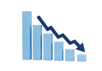 Isolated graph of decreasing sales shows economic problems or financial losses decline