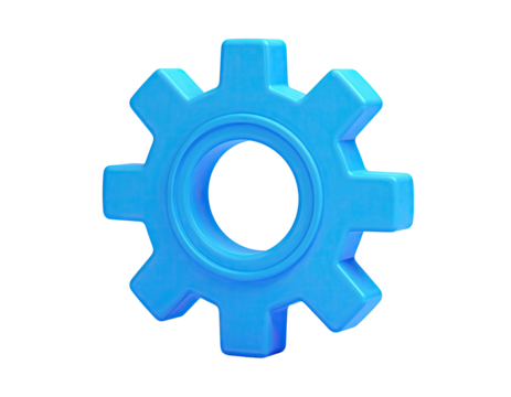 A vibrant, glossy, blue gear with a central hole, isolated on a black backdrop - Powered by Adobe