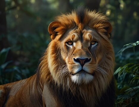 lion portrait , lion wildlife in the forest