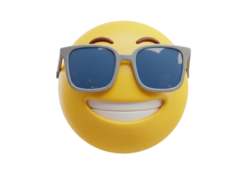 Isolated Yellow Emoji With Sunglasses, Smiling Face Expression, Cartoon Character, Expression