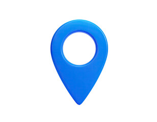 A glossy, bright blue, 3D location marker icon, rendered against a black backdrop