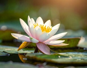 Beautiful White Water Lily in Pond.
