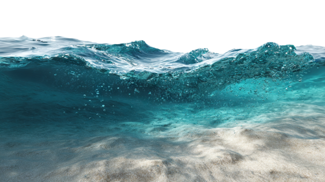 Underwater view of tropical sea with wave and foam, isolated on transparent cutout background - Powered by Adobe