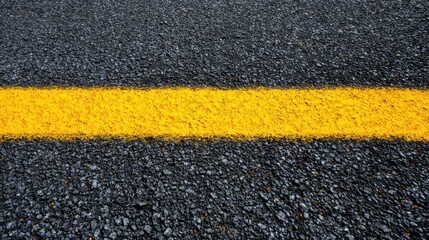 Fresh yellow road marking stands out against the dark asphalt surface of a city street. The clean lines indicate proper traffic direction and enhance road safety for vehicles and pedestrians.