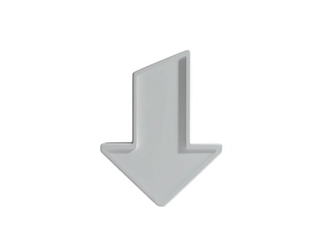 A 3D, light-gray, downward-pointing arrow floats on a black background