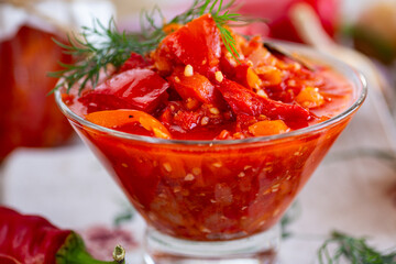 Homemade appetizer of fresh tomatoes and peppers