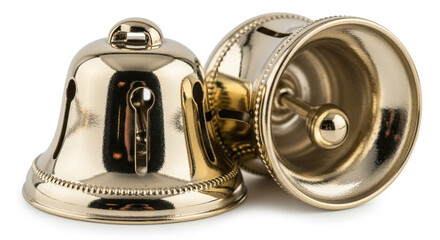 Macro of Gold Christmas Bells on White Background