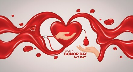 World blood donor day concept with hand and red heart shape design