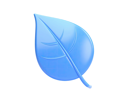 A stylized, translucent blue leaf with pronounced veins against a black background - Powered by Adobe