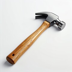 Isolated claw hammer showcasing its wooden handle and metal head on white background