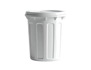 A simple white trash receptacle with a lid, isolated against a black background