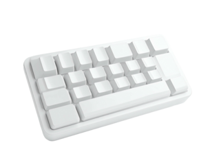 A bright white minimalist keyboard. The keys appear simple and uniform