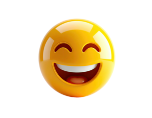 3D rendered happy face with wide, smiling mouth on a black background