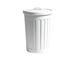 White cylindrical waste receptacle with a lid on a black background