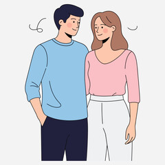 Loving young couple sharing a warm glance, expressing affection and happiness in their relationship. Flat design illustration capturing a delightful connection