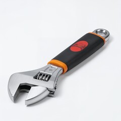 Adjustable wrench, precision tool, detailed construction on a pristine white background