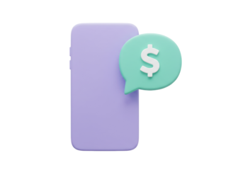 Isolated modern cell phone with a dollar currency sign inside a speech bubble sticker