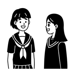 smiling schoolgirl in uniform talking to her class vector art