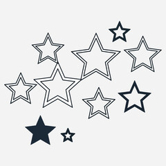 Fototapeta premium A captivating assortment of diverse star shapes, featuring a mix of black solid and outlined designs, ideal for modern graphic illustrations, festive decorations, and abstract design projects