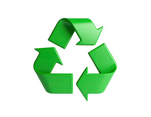 Obraz premium Shiny green arrows form a three-loop symbol against a solid black backdrop