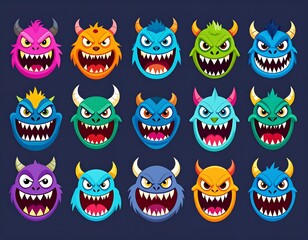 Cartoon Monster Faces Collection.