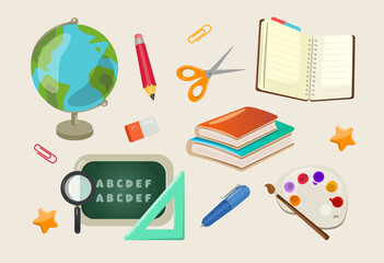 Back to school vector pack. Book, pencil and others illustration