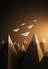 Paper Wings Over Amber Peaks