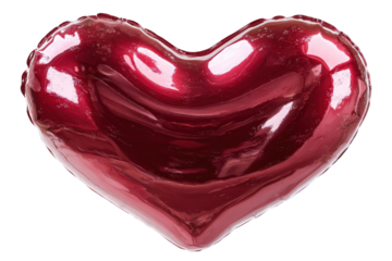 Glossy Maroon Heart Shape Against Transparent Background With Shimmering Red Surface Reflection Valentine's Day Symbol Anniversary Celebration Romantic Decoration Affectionate Gesture Design Element