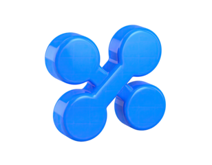 3D blue intersection graphic with glossy, rounded shapes against a black background