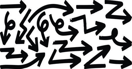 set arrow hand drawn brush stroke vector