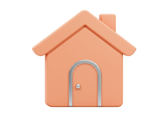 Isolated icon illustration of a small house with chimney and a door, peach color